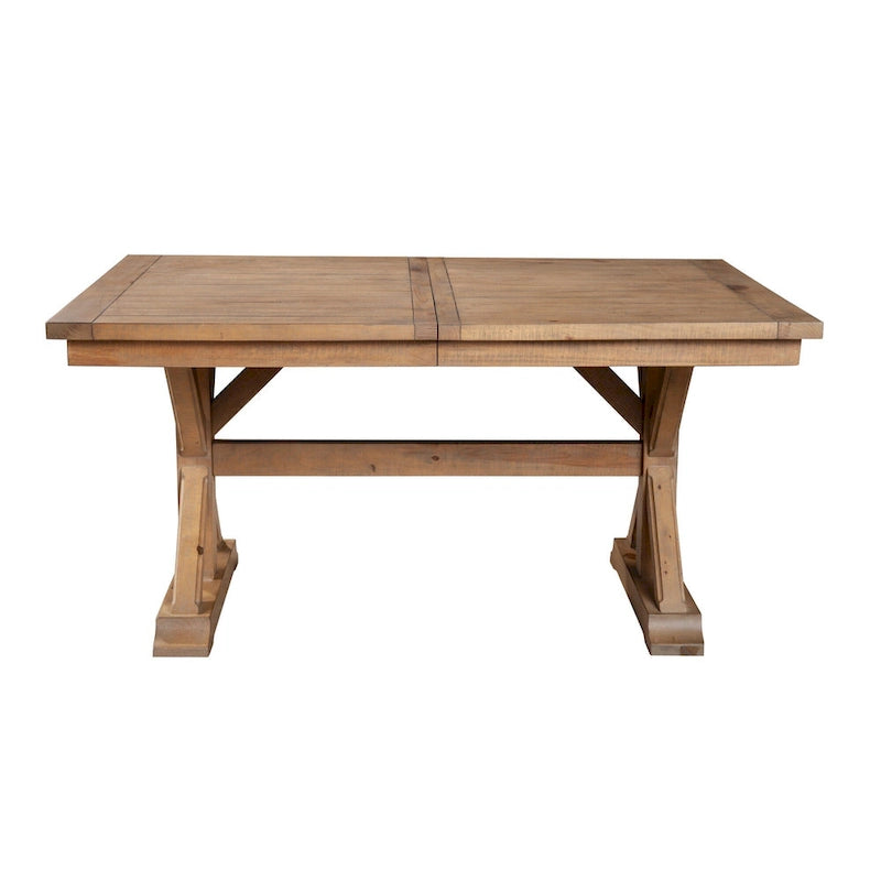 Table de salle à manger Tess de 78 pouces, avec rallonge intégrée, piètement tréteau, brun naturel