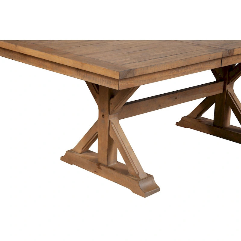Table de salle à manger Tess de 78 pouces, avec rallonge intégrée, piètement tréteau, brun naturel