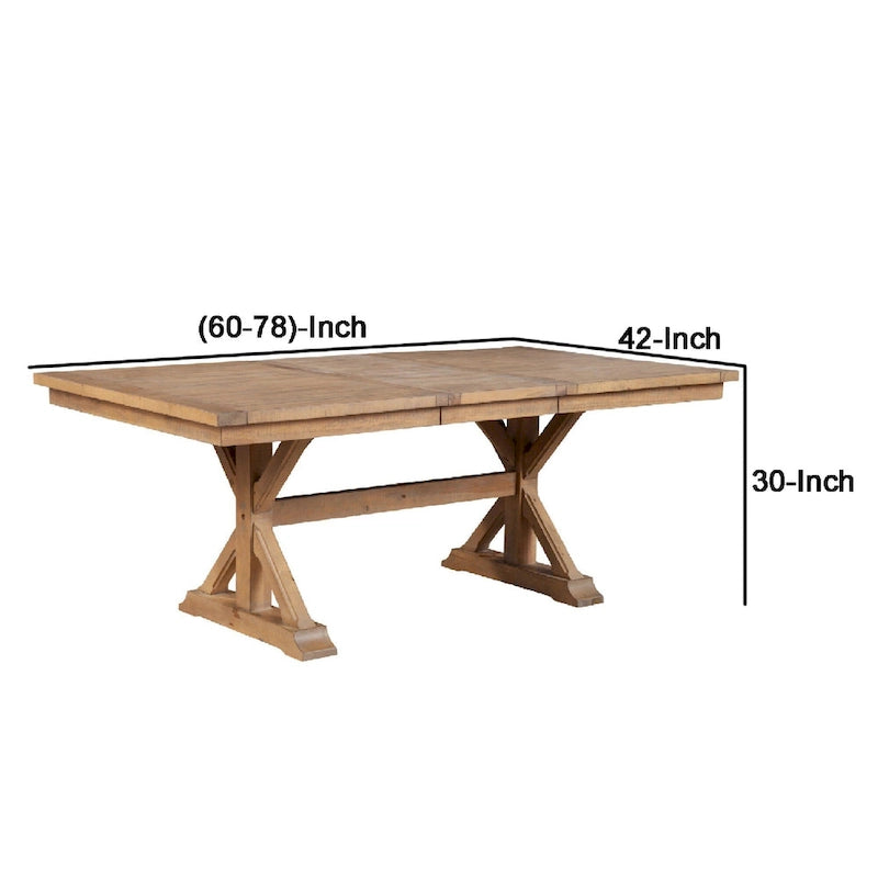 Table de salle à manger Tess de 78 pouces, avec rallonge intégrée, piètement tréteau, brun naturel