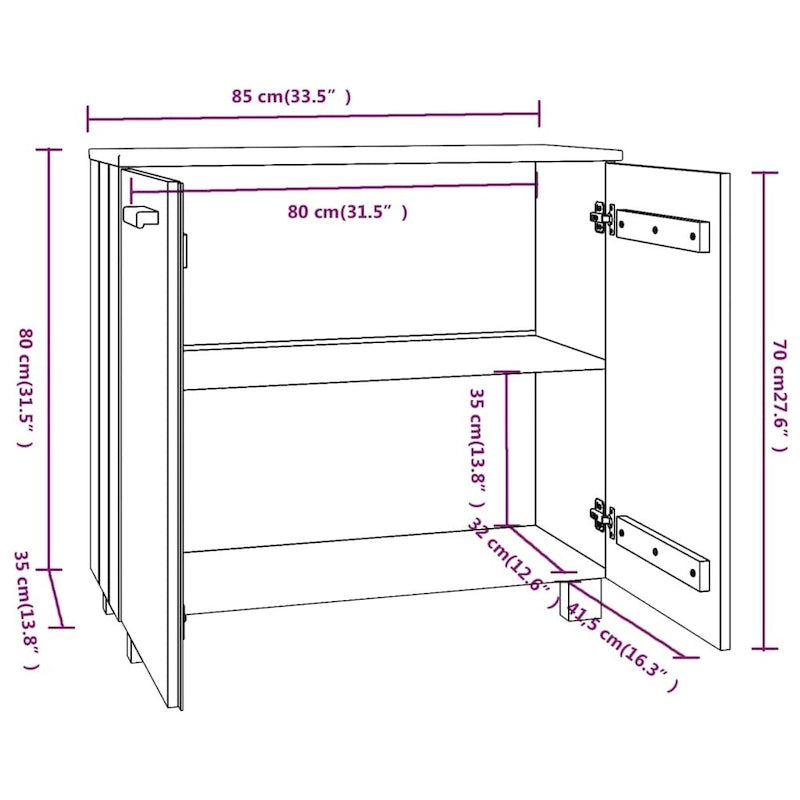 Bahut/buffet de salon/cuisine en pin massif - 33,5x13,8x31,5 cm