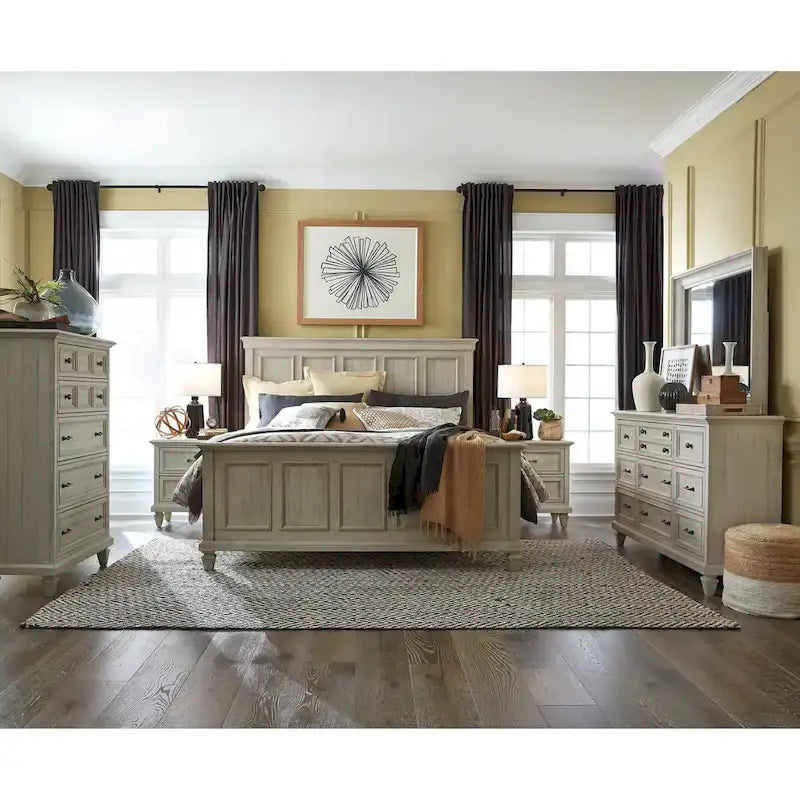 Lit à panneaux King size Ivoire pour 2 – Pin & Bois dur, Portes à persiennes