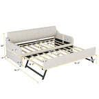 Lit de repos capitonné Twin avec lit gigogne et port de charge USB, le lit gigogne pouvant être à plat ou relevé et dossier capitonné