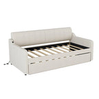 Lit de repos capitonné Twin avec lit gigogne et port de charge USB, le lit gigogne pouvant être à plat ou relevé et dossier capitonné