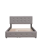 Lit plateforme rembourré avec 2 tiroirs et 1 lit gigogne jumeau XL, en tissu lin, format Queen