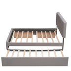 Lit plateforme rembourré avec 2 tiroirs et 1 lit gigogne jumeau XL, en tissu lin, format Queen