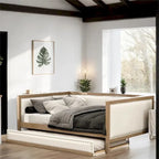 Full Size Linen Upholstered Daybed with Trundle and Nailhead