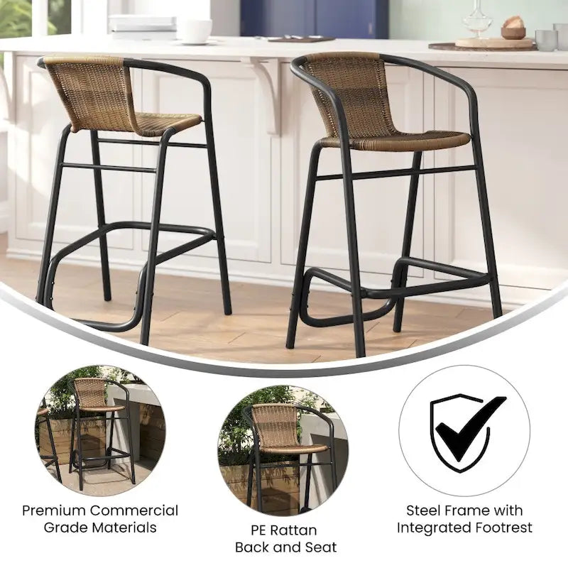 Tabourets de bar en rotin pour l'intérieur et l'extérieur, lot de 2