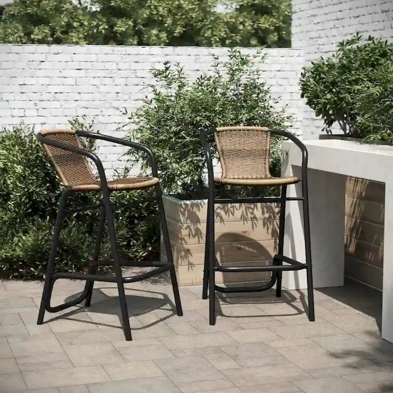 Tabourets de bar en rotin pour l'intérieur et l'extérieur, lot de 2