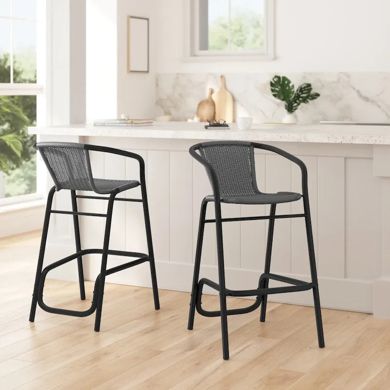 Tabourets de bar en rotin pour l'intérieur et l'extérieur, lot de 2
