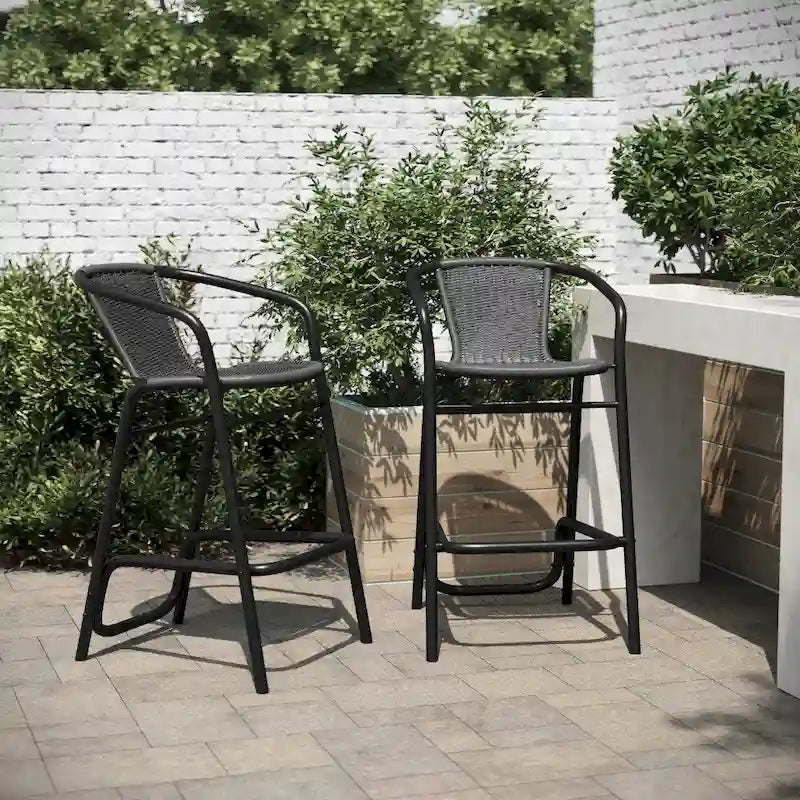 Tabourets de bar en rotin pour l'intérieur et l'extérieur, lot de 2