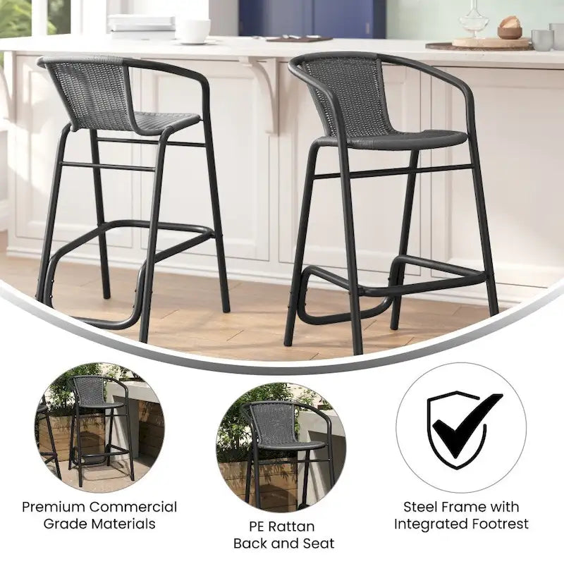 Tabourets de bar en rotin pour l'intérieur et l'extérieur, lot de 2