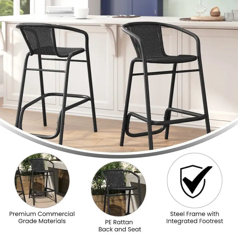 Tabourets de bar en rotin pour l'intérieur et l'extérieur, lot de 2