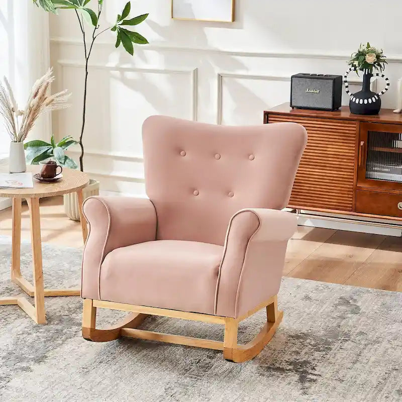 Chaise à bascule à dossier haut pour bébé, fauteuil de nurserie, siège rembourré en tissu confortable, fauteuil à dossier haut