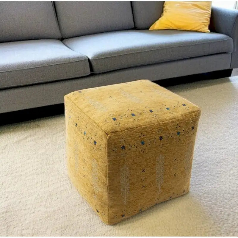   18 Yellow Abstract Pouf Ottoman