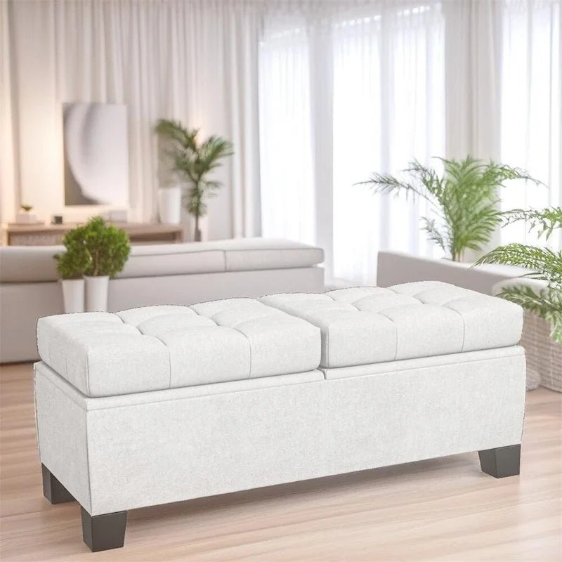 Banc Coffre de Rangement Rembourré de 117 cm avec Cadre en Acier