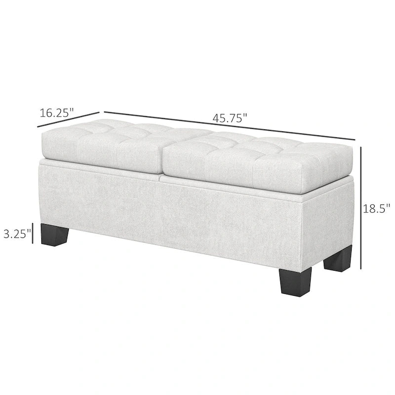 Banc Coffre de Rangement Rembourré de 117 cm avec Cadre en Acier