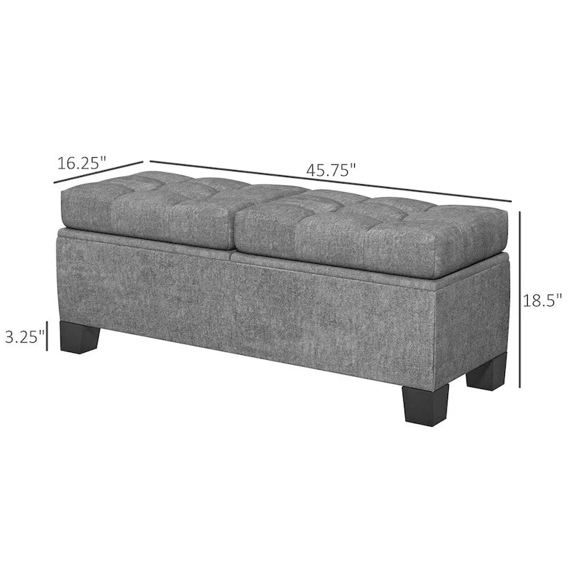 Banc Coffre de Rangement Rembourré de 117 cm avec Cadre en Acier