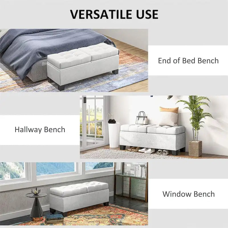 Banc Coffre de Rangement Rembourré de 117 cm avec Cadre en Acier