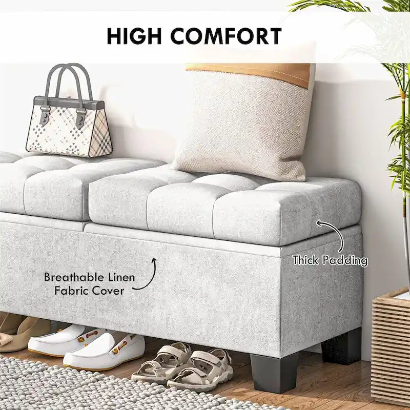 Banc Coffre de Rangement Rembourré de 117 cm avec Cadre en Acier