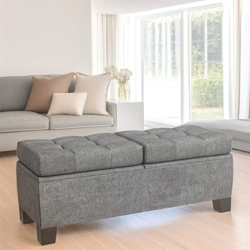 Banc Coffre de Rangement Rembourré de 117 cm avec Cadre en Acier