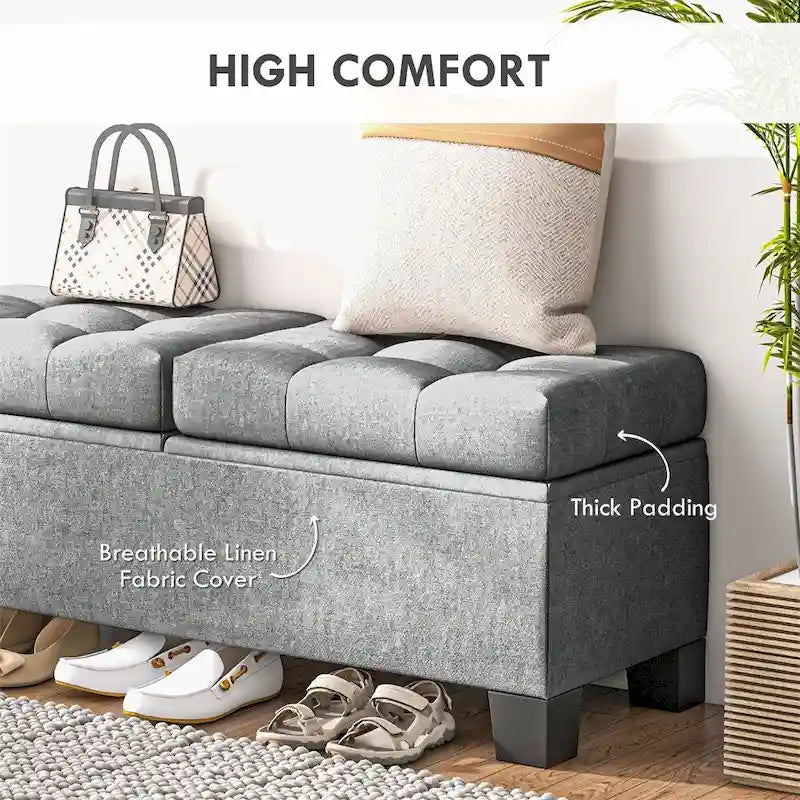 Banc Coffre de Rangement Rembourré de 117 cm avec Cadre en Acier
