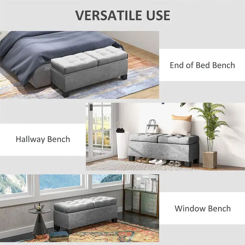Banc Coffre de Rangement Rembourré de 117 cm avec Cadre en Acier