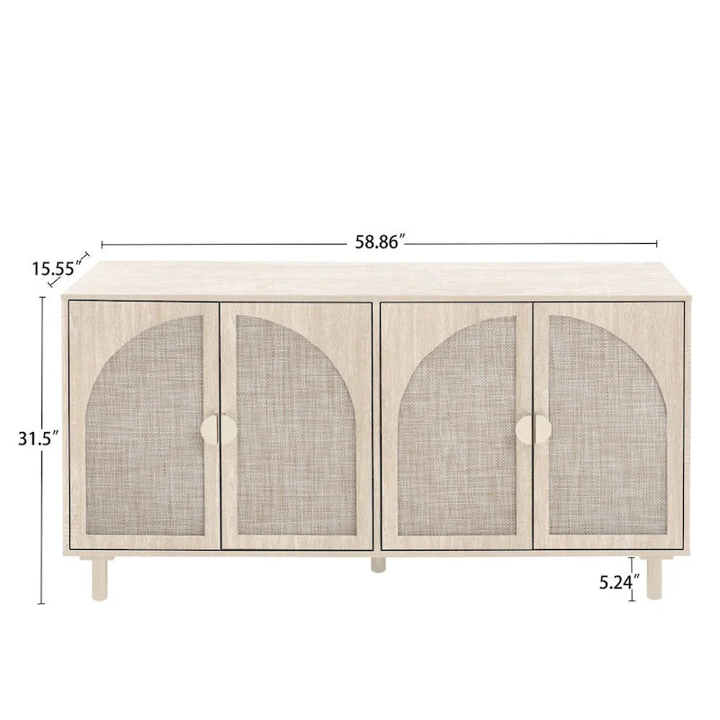 Meuble bas moderne à 4 portes avec étagère réglable