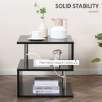 Table d'appoint moderne en forme de S avec étagère de rangement et pieds en acier