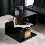 Table d'appoint moderne en forme de S avec étagère de rangement et pieds en acier