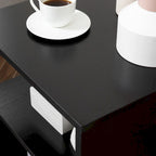 Table d'appoint moderne en forme de S avec étagère de rangement et pieds en acier