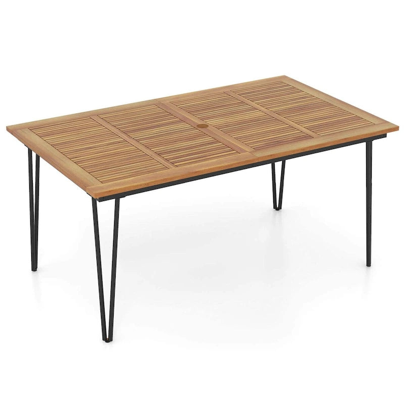 Table de salle à manger d'extérieur de 63 pouces avec plateau en bois d'acacia et pieds en métal