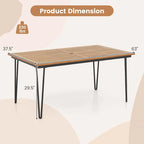 Table de salle à manger d'extérieur de 63 pouces avec plateau en bois d'acacia et pieds en métal