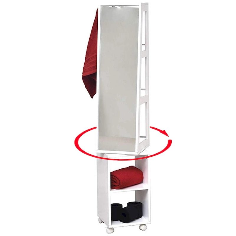 Miroir armoire étagères rotatives Miami White avec base roulante - 13L x 11 3/4l x 61 1/2H