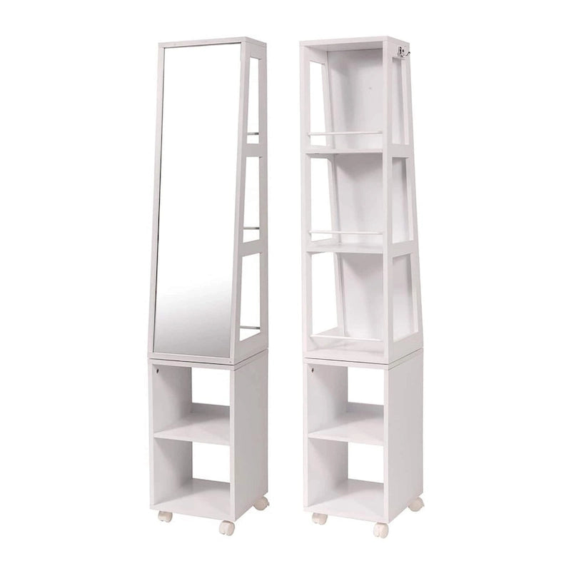 Miroir armoire étagères rotatives Miami White avec base roulante - 13L x 11 3/4l x 61 1/2H