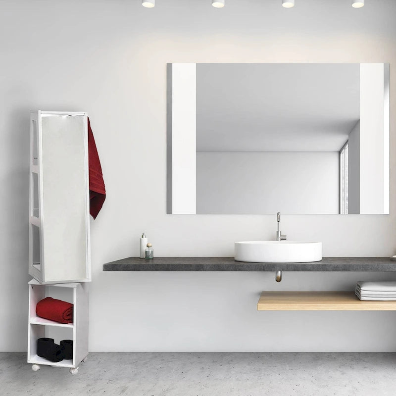 Miroir armoire étagères rotatives Miami White avec base roulante - 13L x 11 3/4l x 61 1/2H